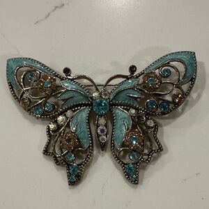 Vintage Nina Ricci for Avon turquoise enamel and rhinestone butterfly brooch